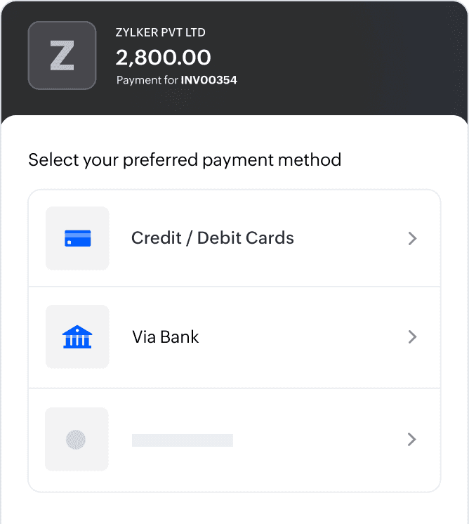 Zoho Books supports several payment methods