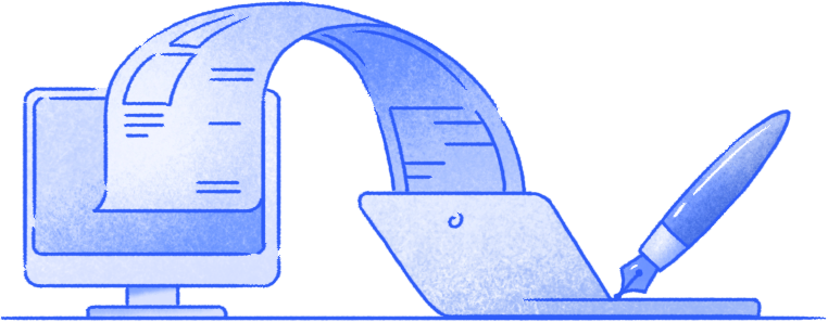 Illustration to explain that Zoho Writer allows you to easily create and publish, share, or distribute content, right from a single window